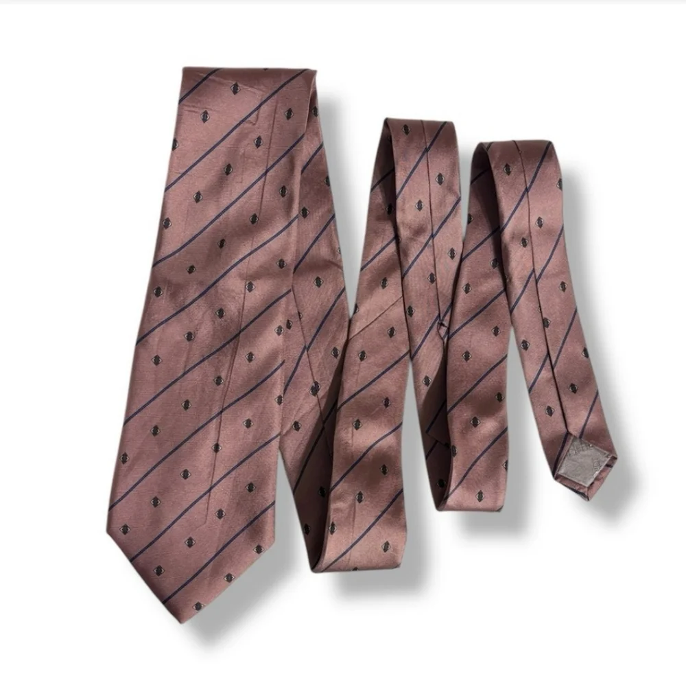 CHRISTIAN DIOR Dusty Pink Silk Tie With Navy Stripes & Diamond Pattern